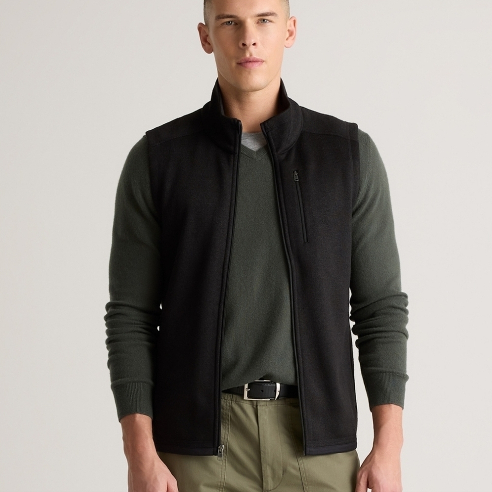 Quince Mens Sweater Vest XL Black Full Zip Classic Staple Recycled Materials